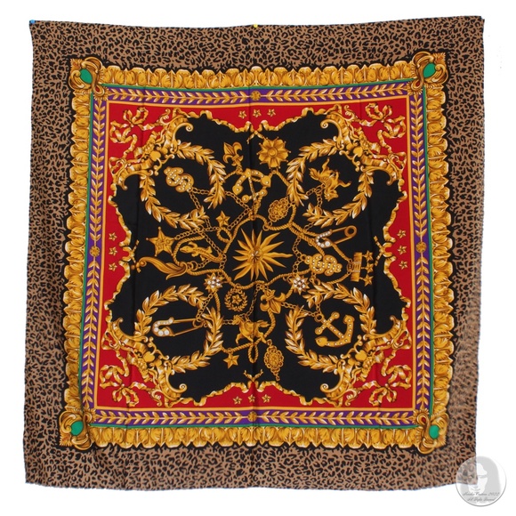 Vintage Scarf Shawl Graphic Bijoux Jewelry Baroque Leopard Print 44in - Picture 1 of 6